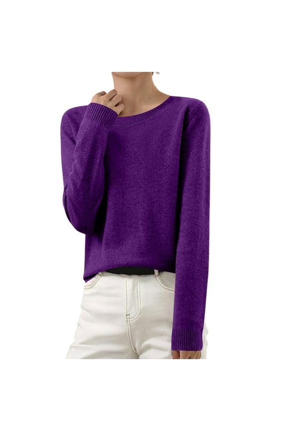 Women's Lightweight Soft Petite Crewneck Lightweight Solid Plain Sweaters Fall Winter Pullover Jumper Tops Ready to Wear Long Sleeve Knitted Pullover Tops