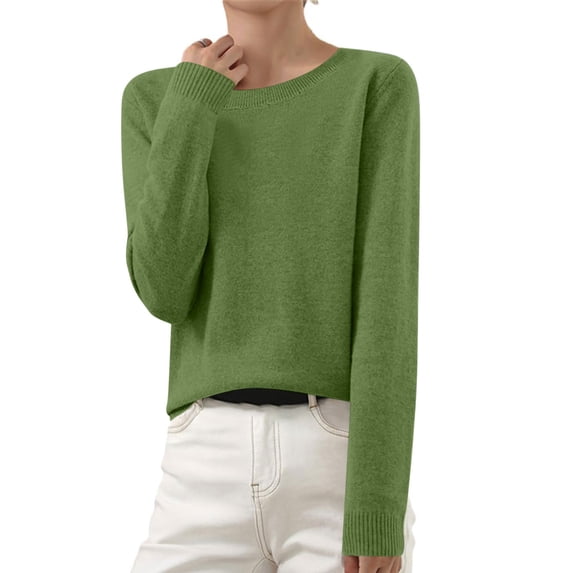 Ynynloco Women's Lightweight Soft Petite Crewneck Lightweight Solid Plain Sweaters Fall Winter Pullover Jumper Tops Ready to Wear Long Sleeve Knitted Pullover Tops