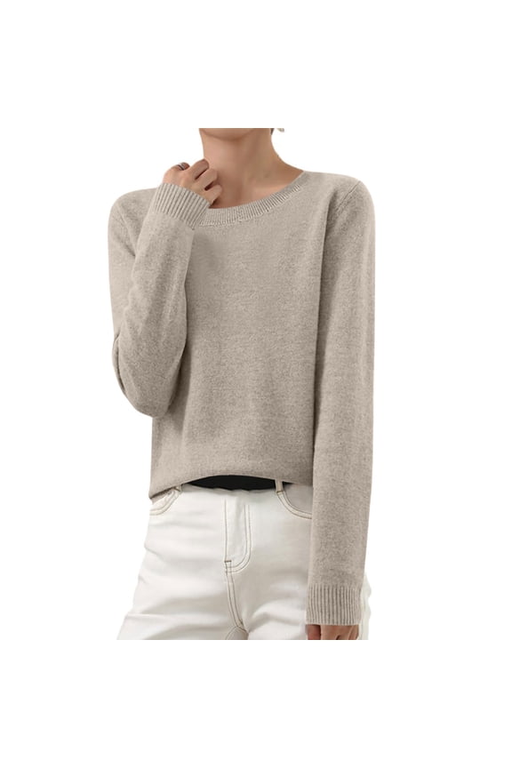 Women's Lightweight Soft Petite Crewneck Lightweight Solid Plain Sweaters Fall Winter Pullover Jumper Tops Ready to Wear Long Sleeve Knitted Pullover Tops