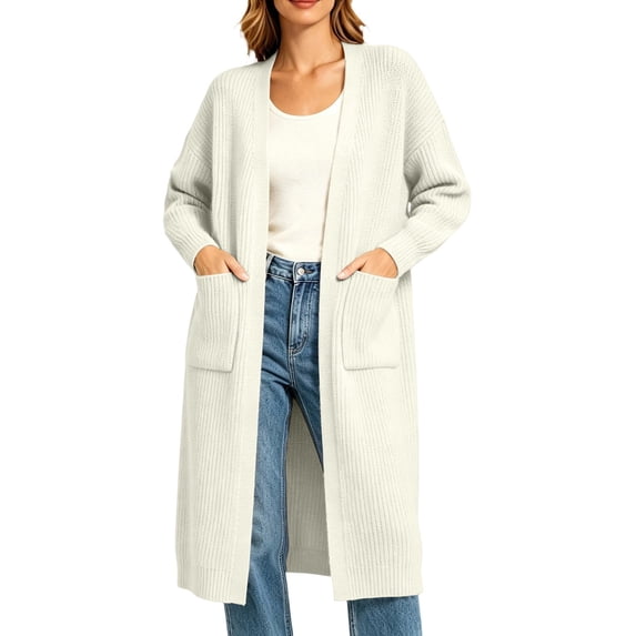 Ynynloco Women's Long Cardigan Sweaters Open Front Oversized Duster with Pocket for Women Fall Winter Knit Coats