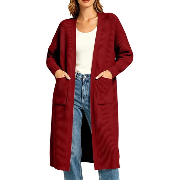 Ynynloco Women's Long Cardigan Sweaters Open Front Oversized Duster with Pocket for Women Fall Winter Knit Coats