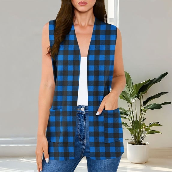 Ynynloco Women's Long Knit Cardigan Vest with Pockets Machine Washable Casual Sleeveless Open Front Draped Duster Vest