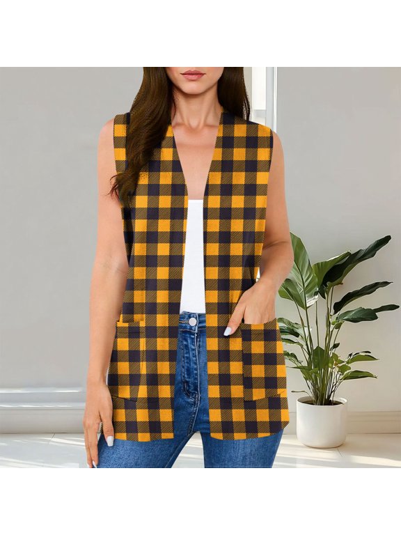 Women's Long Knit Cardigan Vest with Pockets Machine Washable Casual Sleeveless Open Front Draped Duster Vest