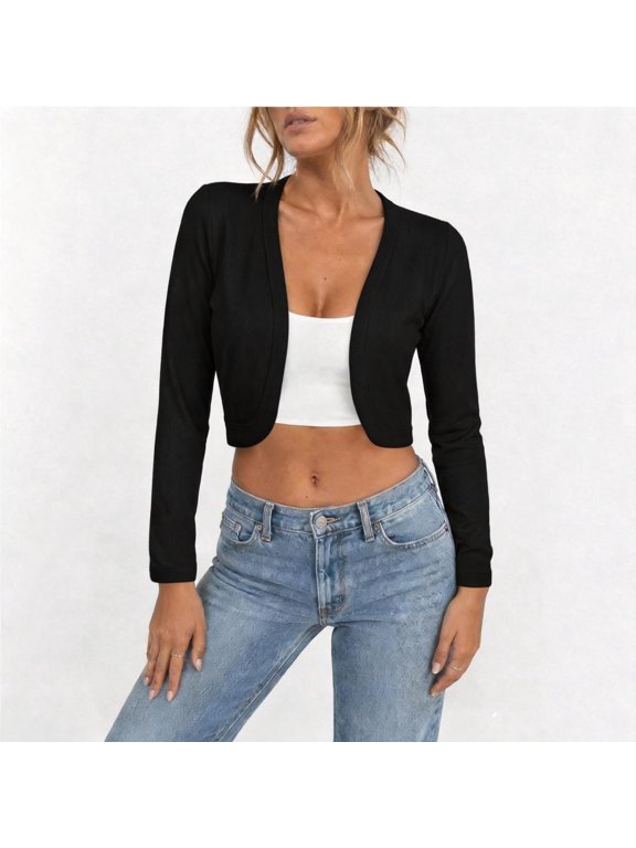 Women's Long Sleeve Open Front Bolero Crop Cardigan Drop Shoulder Knit Bolero Shrug Sweater