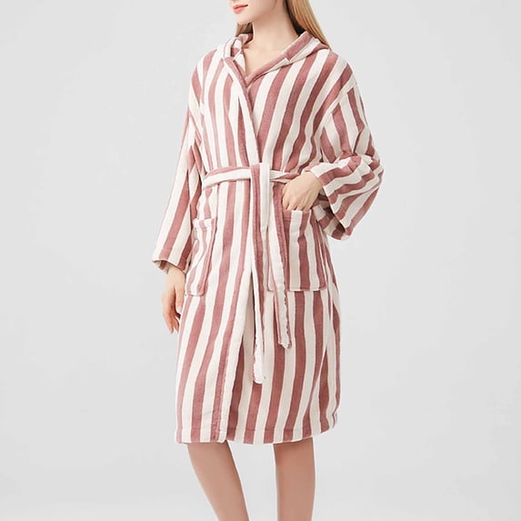 Ynynloco Women's Long Sleeve Plush Fleece Hooded Robe, Full Length Bathrobe Winter Soft Warm Pajamas Shower Nightgown