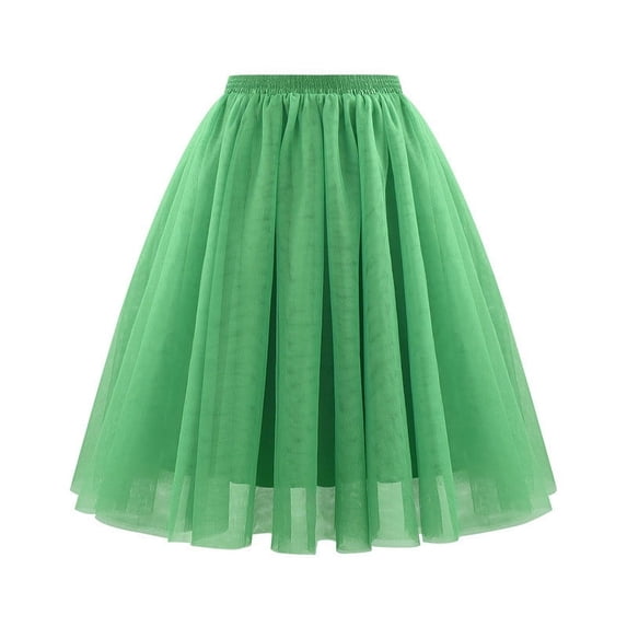 Ynynloco Women's Long Tulle Skirts Elastic High Waist A-Line Layered Tutu Mesh Flowy Skirt Knee-length skirt