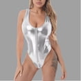 thumbnail image 1 of Ynynloco Women's Metallic Halter One Piece Bodysuit Front Zipper Shiny Sleeveless Bodycon Jumpsuit for Party, 1 of 5