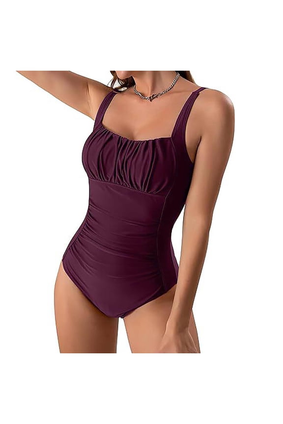 Women's One Piece Swimsuits Tummy Control Ruched Bust Square Neck Modest Bathing Suits