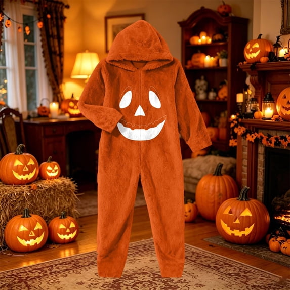 Ynynloco Women's Onesie Adult Comfortable Fleece Hooded One Piece Jumpsuit Zip Halloween Pumpkin Costumes Sleepwear