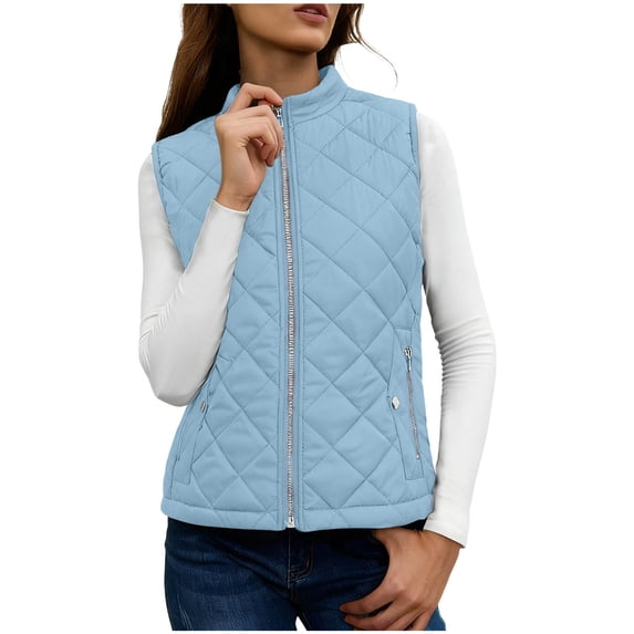 Ynynloco Women's Outwear Quilted Vest With One Pocket - Stand Collar Lightweight Padded Gilet for Women