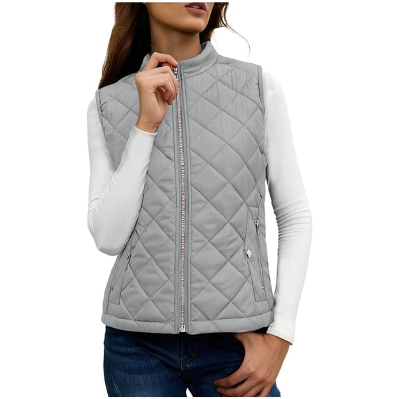 Ynynloco Women's Outwear Quilted Vest With One Pocket - Stand Collar Lightweight Padded Gilet for Women