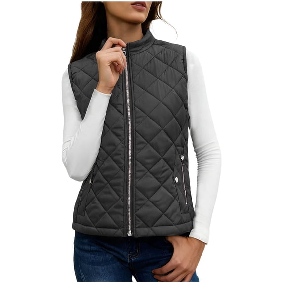 Ynynloco Women's Outwear Quilted Vest With One Pocket - Stand Collar Lightweight Padded Gilet for Women