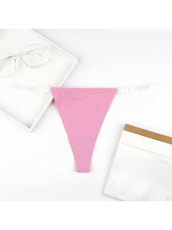 Women's Seamless String Thongs Ice Silk Panties Clear Strap Invisible See Through Underwear