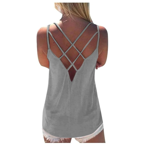 Ynynloco Women's Sleeveless Camisole Tank Tops Spaghetti Strap Criss Cross Back Tank Tops Loose Hollow Out Camisole Shirt