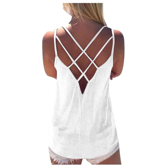 Ynynloco Women's Sleeveless Camisole Tank Tops Spaghetti Strap Criss Cross Back Tank Tops Loose Hollow Out Camisole Shirt