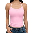 thumbnail image 1 of Ynynloco Women's Sleeveless Tank Top Form Fitting Halter Neck Ribbed Knit Basic Cami Crop Blouse Shirts, 1 of 5