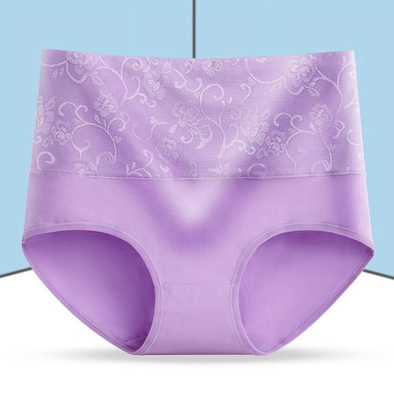 Ynynloco Women's Soft Pure Cotton High-waisted Jacquard Rose Tummy-control Panties Full Coverage Lace Panties
