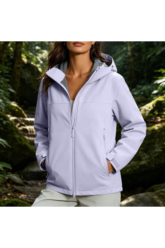Women's Softshell Jacket with Pockets Lightweight Fleece Lined Rain Jacket Machine Washable Waterproof Warm Windbreaker Coat