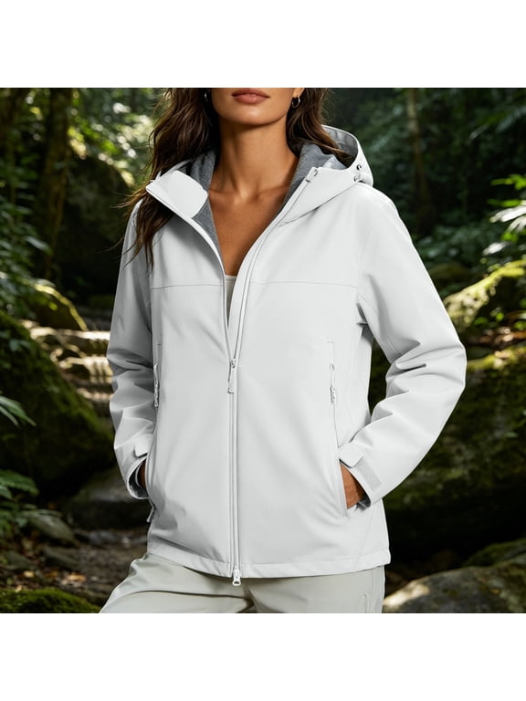 Women's Softshell Jacket with Pockets Lightweight Fleece Lined Rain Jacket Machine Washable Waterproof Warm Windbreaker Coat