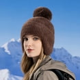 thumbnail image 1 of Ynynloco Women's Solid Color Warm Fleece Lined Ear Flap Detachable Pompom Beanies Gifts Cold Weather for Women, 1 of 3