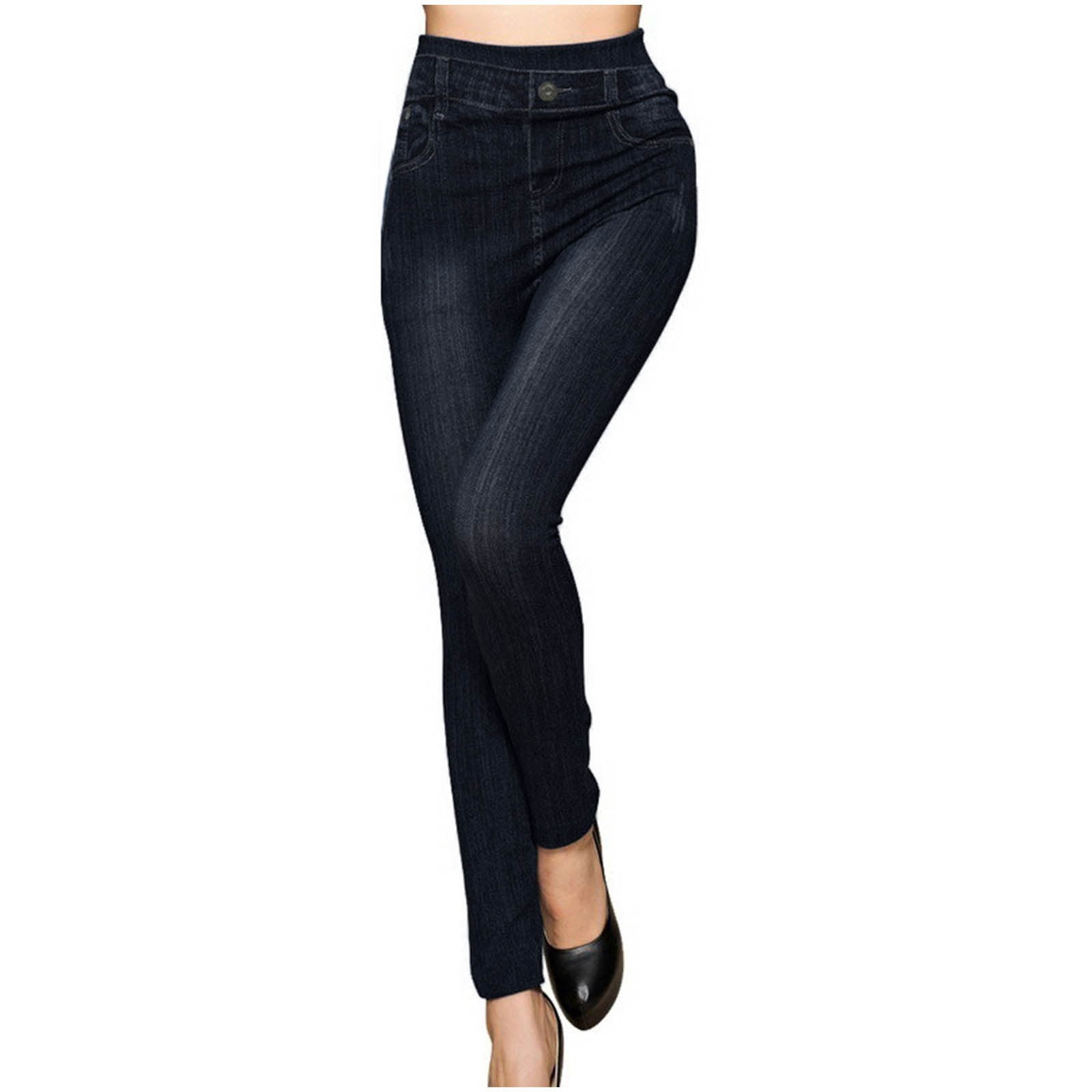 WIPLORE Jean-Look Jeggings For Women Plus Size - High Waist Stretch Denim Leggings With Pockets (Black, 4XL)
