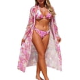 thumbnail image 1 of Ynynloco Women's Summer 3 Piece Swimsuits Tropical Sexy Leaf Print Bikini Set Halter Drawstring Bathing Suits with Cover Up, 1 of 8