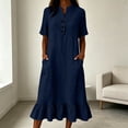 thumbnail image 1 of Ynynloco Women's Summer Cotton Linen Half Sleeves Button Down Casual Loose Ruffle Midi Dress with Pockets, 1 of 8