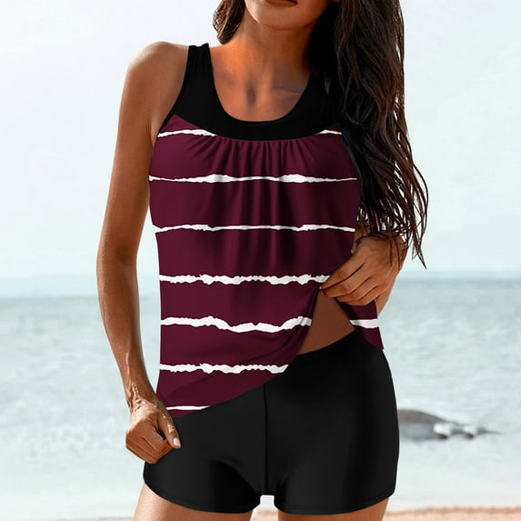 Ynynloco Women's Tankini Swimsuit Tummy Control Wide Strap Two Piece Bathing Suit with High Waisted Bottom