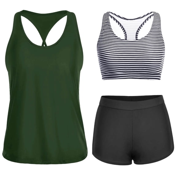 Ynynloco Women's Tankini Swimsuits Tummy Control Tank Top Modest Two Piece with Swim Shorts Bathing Suits