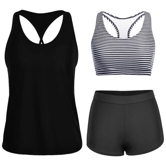 Ynynloco Women's Tankini Swimsuits Tummy Control Tank Top Modest Two Piece with Swim Shorts Bathing Suits