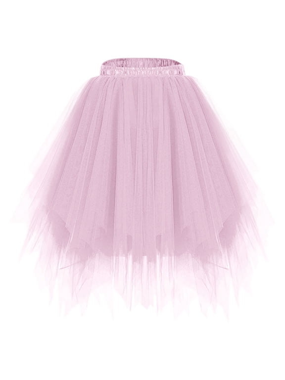 Women's Tulle Skirt Fairy A-Line High Low Asymmetrical 3 Layered Midi Length Elastic Waist Tutu Skirts
