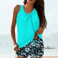 thumbnail image 1 of Ynynloco Women's Turquoise Tankini Set with Floral Print Boyshorts, Ruched Front Modest Two Piece Bathing Suit, 1 of 6