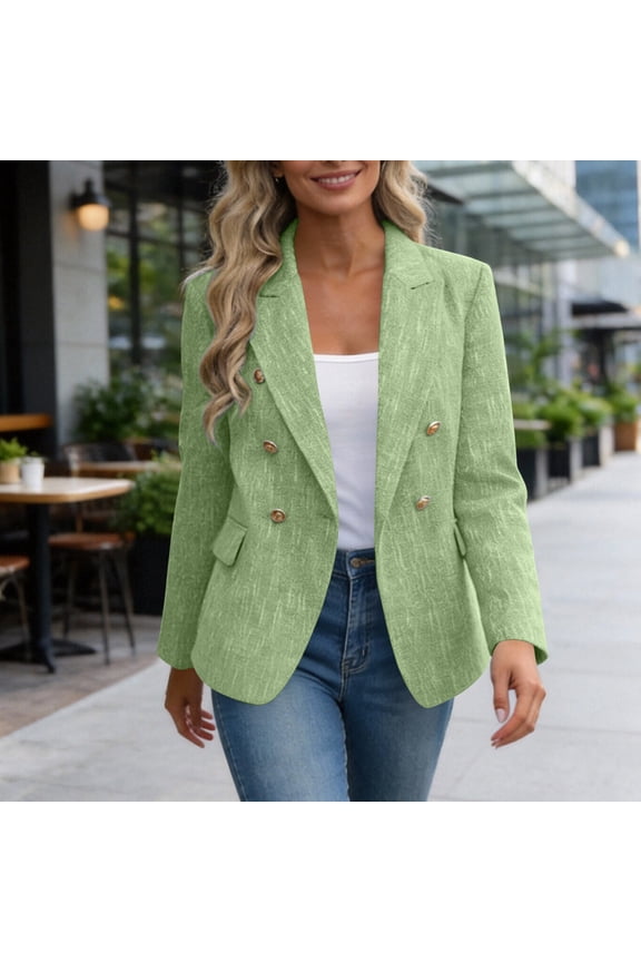 Women's Tweed Blazers Business Casual - Long Sleeve Double Gold Button Breasted Jackets Open Front Work Suits