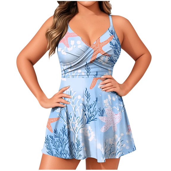 Ynynloco Women's Two Piece Swim Dress Tummy Control Swimsuit Adjustable Strap Ruched Tankini Swimwear with High Waist Bottoms