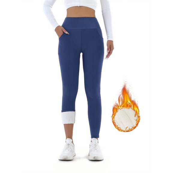 Ynynloco Women's Warm Fleece Lined Leggings with Pockets High Waist Tummy contro Buttery-soft Pants for Winter Yoga, Running