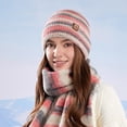 thumbnail image 1 of Ynynloco Women's Winter Warm Knitted Crochet Hat Wool Hat, and Scarf Two-Piece Set Fleece Lined Cable Faux Fur Pom Pom Beanie Hat, 1 of 4