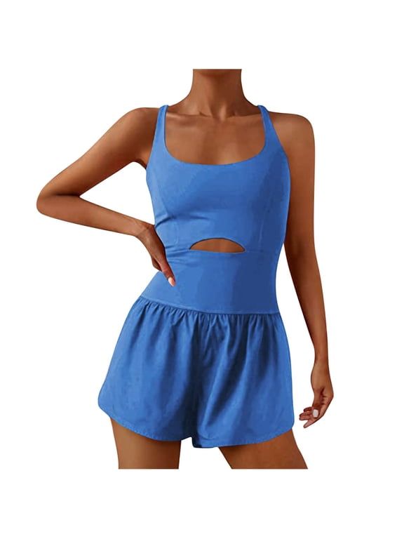 Women's Workout Athletic Romper Summer Sleeveless One Piece Outfits Shorts Atheletic Running Jumpsuit Clothes