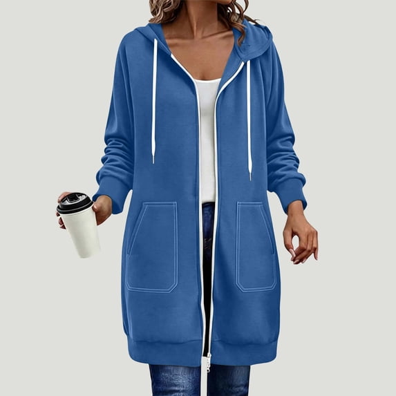 Ynynloco Women's Zip Up Hoodies Long Sleeve Long Tunic Sweatshirts Oversized Casual Fall Jacket Hoodie Coat with Pocket
