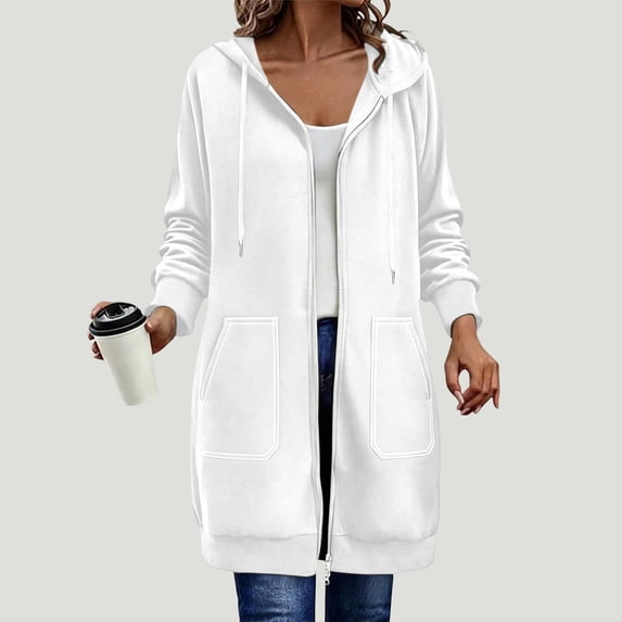 Ynynloco Women's Zip Up Hoodies Long Sleeve Long Tunic Sweatshirts Oversized Casual Fall Jacket Hoodie Coat with Pocket