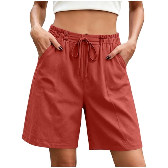 Ynynloco Womens 100%Cotton Casual Loose Elastic Drawstring Shorts Summer Beach Bermuda Pocketed Shorts