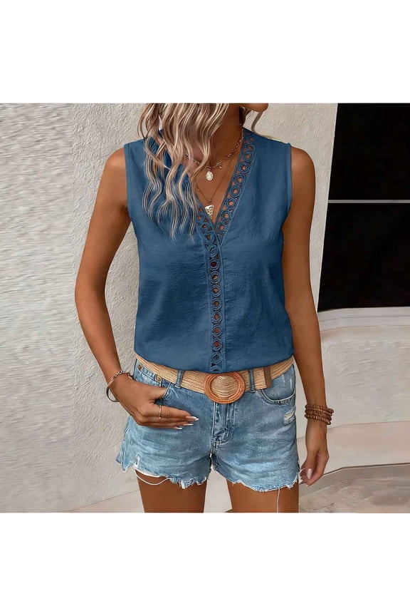 Womens 100% Cotton Tank Tops Causal V Neck Sleeveless Button Down Tops Summer Loose Fit Strap Cami Shirts