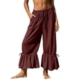 thumbnail image 1 of Ynynloco Womens 100%Cotton Wide Leg Pants Casual Ruffle with Ties Palazzo Flowy Drawstring Loose Lightweight Cute Pants with Pockets, 1 of 9