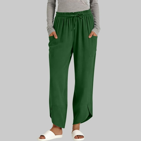 Ynynloco Womens Baggy Wide Leg Palazzo Pants Casual Loose Drawstring Elastic Waisted Lounge Trousers Summer Harem Lounge with Pockets