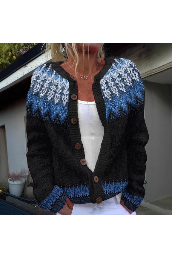 Womens Cardigans Fashion Casual V Neck Long Sleeve Chunky Knit Button Up Fall Winter Button Down Fair Isle Cardigan Sweaters