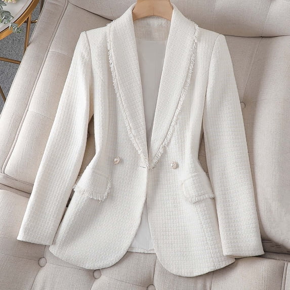 Ynynloco Womens Casual Blazer Elegant Trendy Tweed Blazer Jackets Open Front Long Sleeve Work Office Suit Jackets Blazer with Pockets