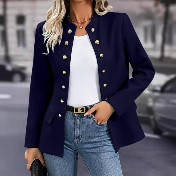 Ynynloco Womens Casual Blazer Jacket Gold Button Long Sleeve Work 0ffice Blazer Lapel Open Front Jacket Professional Suit Jacket