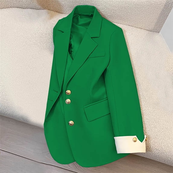 Ynynloco Womens Casual Blazer Jacket Gold Button Long Sleeve Work 0ffice Blazer Lapel Open Front Jacket Soft Stretchy Lightweight Blazer Jacket