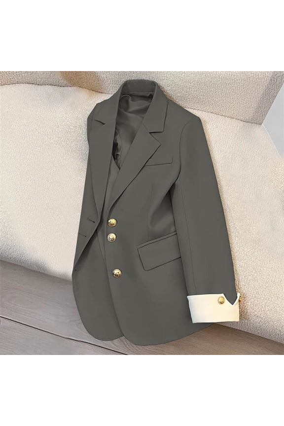 Womens Casual Blazer Jacket Gold Button Long Sleeve Work 0ffice Blazer Lapel Open Front Jacket Soft Stretchy Lightweight Blazer Jacket