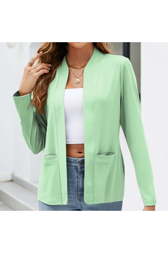 Womens Casual Long Sleeve Blazers Solid Color Lightweight Knit Blazer Work Office Open Front Blazer Jacket with Pockets for Everyday Wear