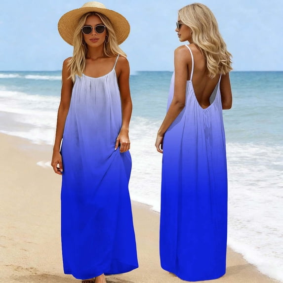 Ynynloco Womens Casual Strappy V Neck Sleeveless Flowy Pockets Loose Long Maxi Beach Dress Sundress